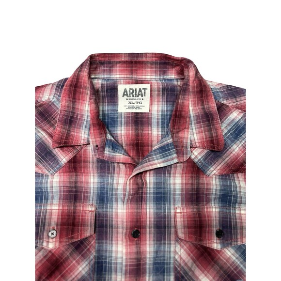 Ariat Men’s Shirt Long Sleeve Adult XL TG Button Up Red Retro Fit Plaid WESTERN - Picture 2 of 9